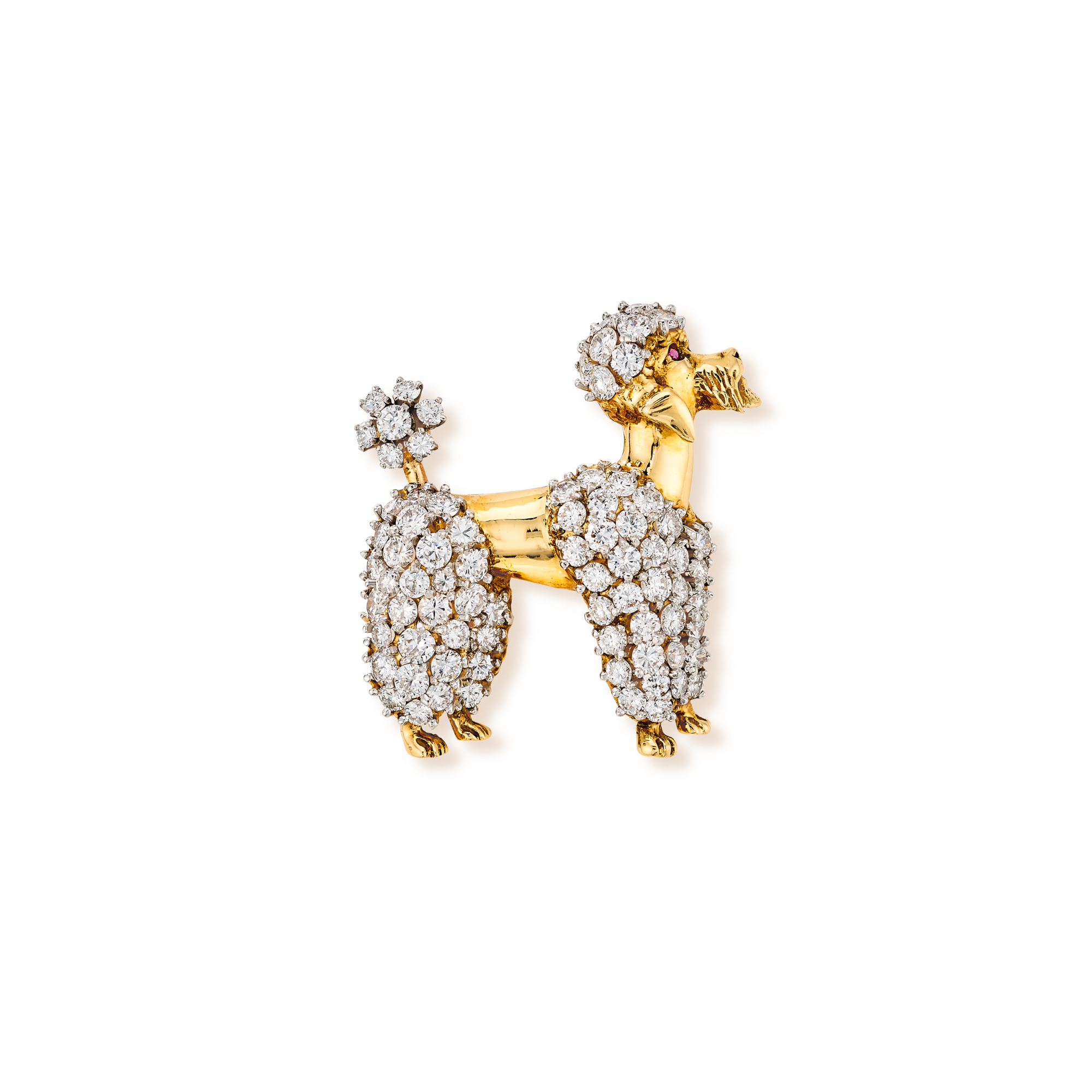 Poodle clip, 1952
Platinum, yellow gold, rose gold, rubies, and diamonds
Van Cleef & Arpels Collection