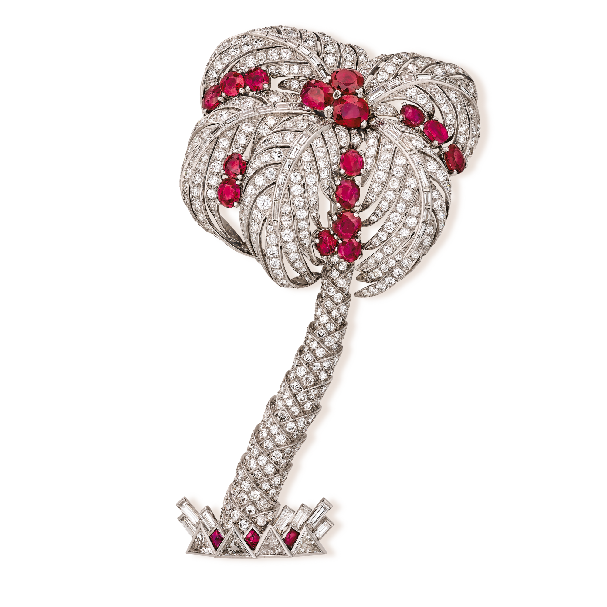 Palm Tree clip, 1941
Detachable clip
Platinum, rubies, and diamonds
Van Cleef & Arpels Collection