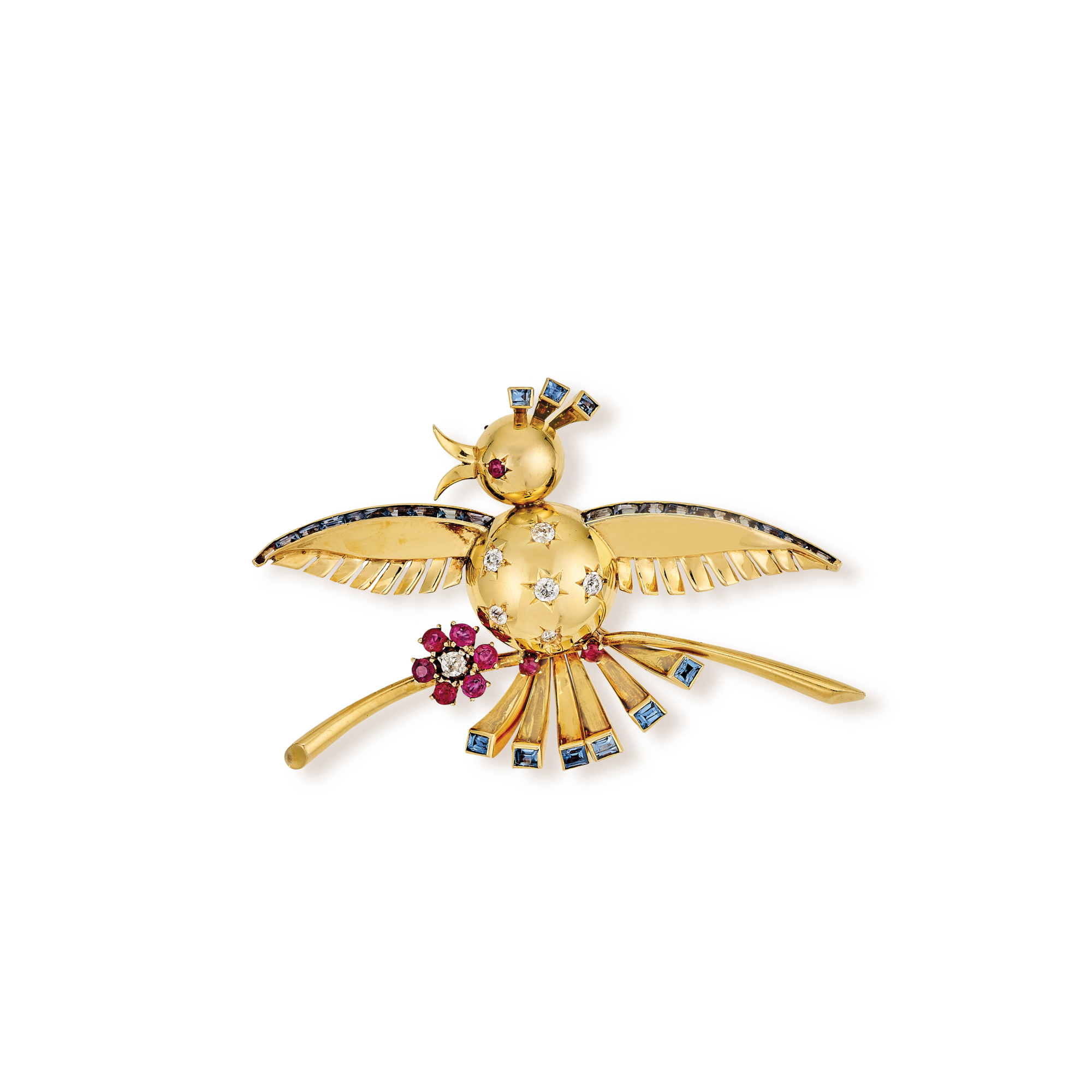 Bird clip, 1946
Yellow gold, white gold, rubies, sapphires, and diamonds
Van Cleef & Arpels Collection