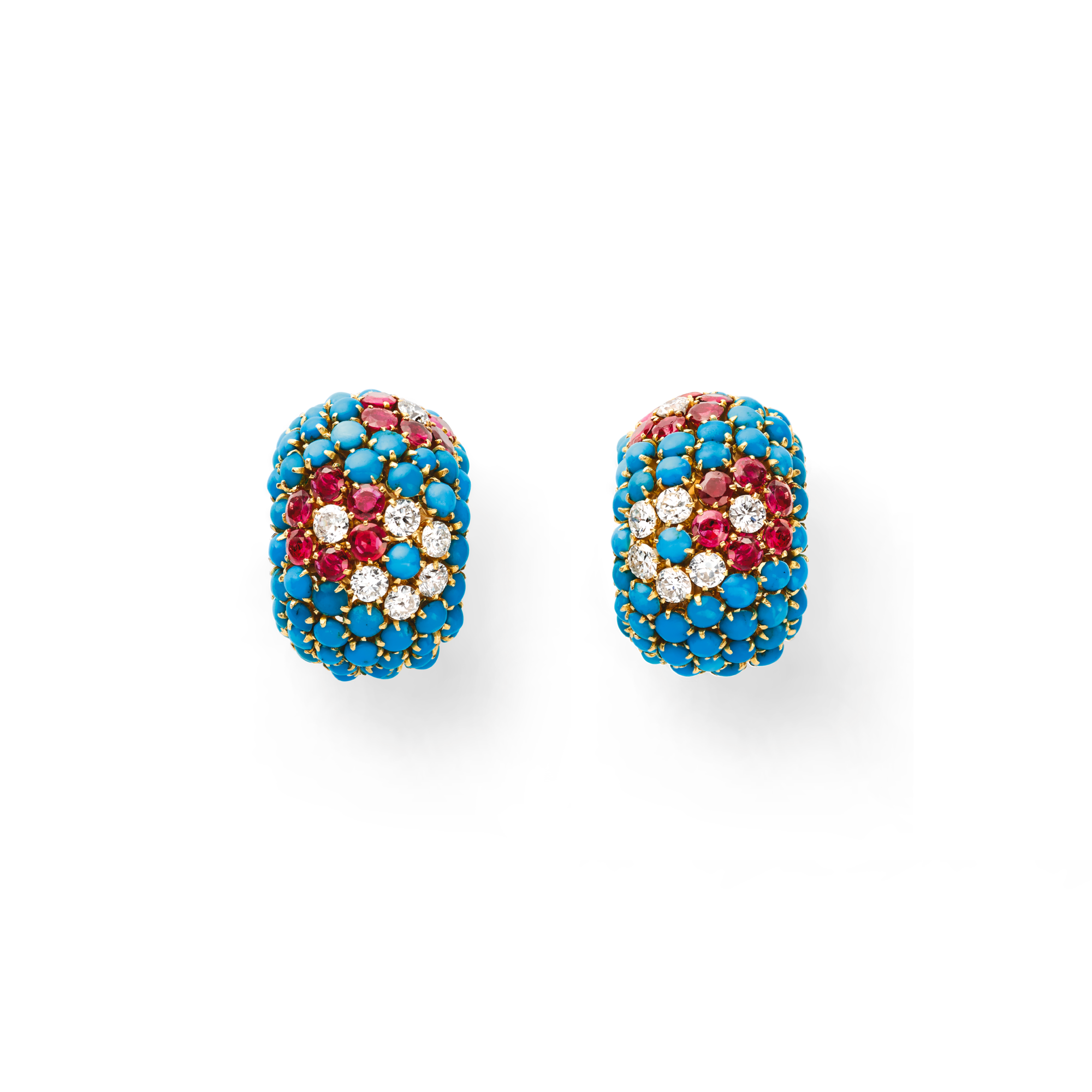 Bagatelle Pelouse earrings, 1952
Yellow gold, rubies, turquoise and diamonds
Van Cleef & Arpels Collection