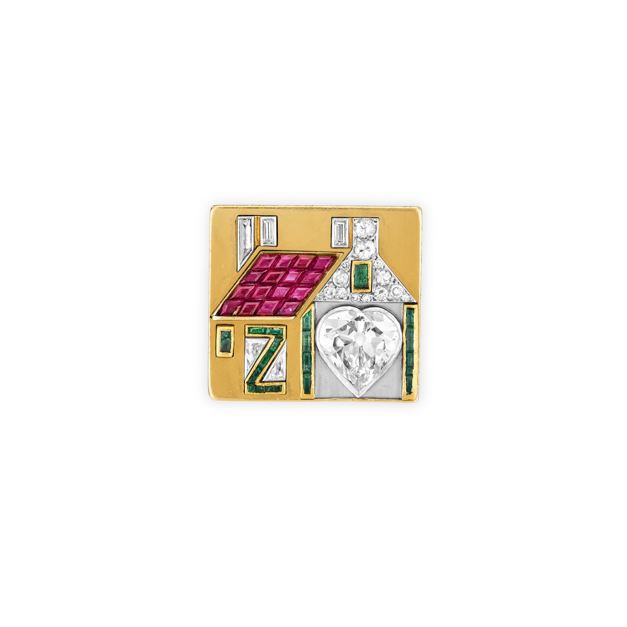 Cottage and Heart ring, 1942
Platinum, yellow gold, emeralds, Mystery Set rubies, and diamonds
Van Cleef & Arpels Collection