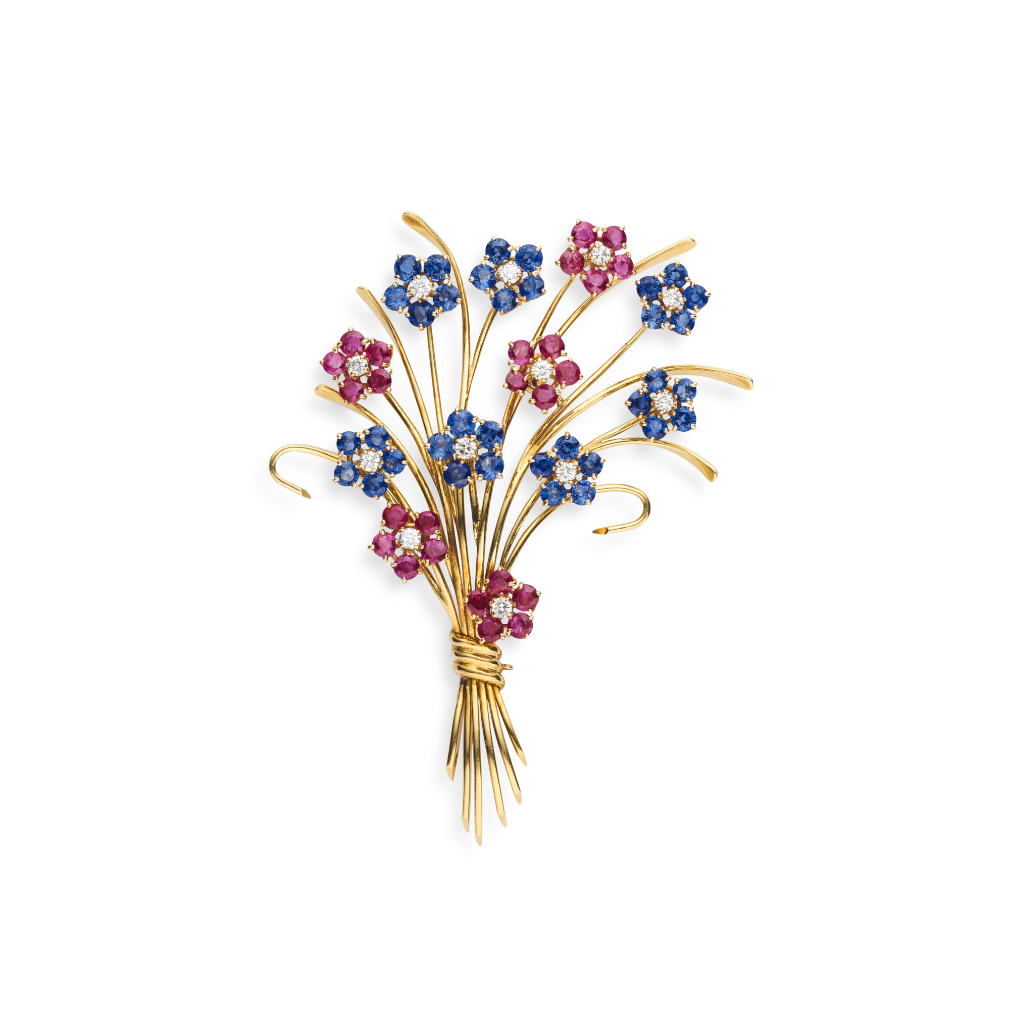 Hawaii Twelve Flowers clip, 1958
Yellow and rose gold, rubies, sapphires, and diamonds
Van Cleef & Arpels Collection