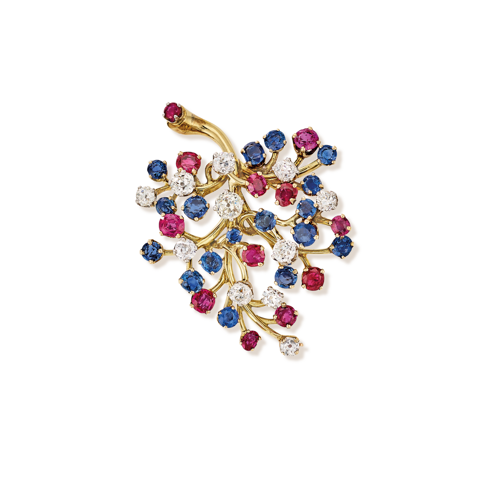 Fern clip, 1944
Yellow gold, white gold, rubies, sapphires, and diamonds
Van Cleef & Arpels Collection