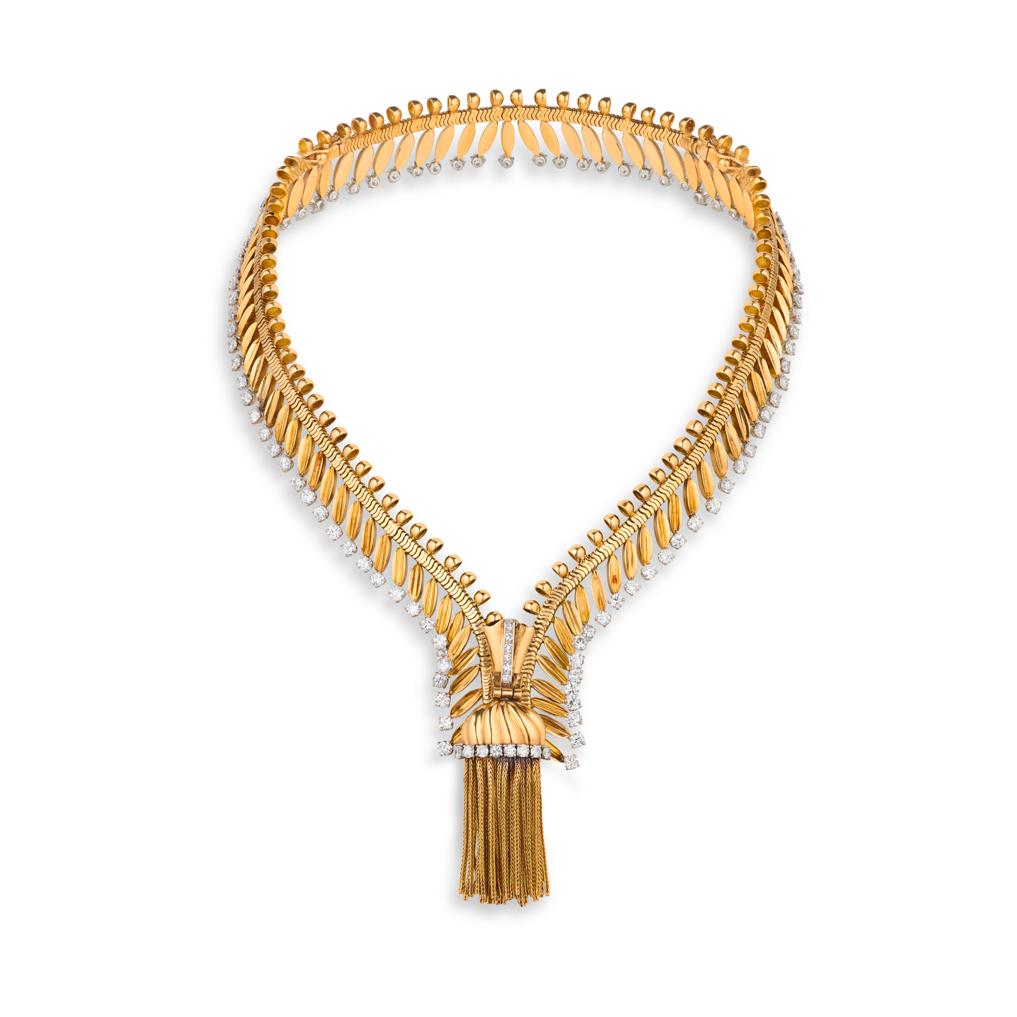 Chantilly Zip necklace, 1952
Convertible into a bracelet
Platinum, yellow gold, and diamonds
Van Cleef & Arpels Collection