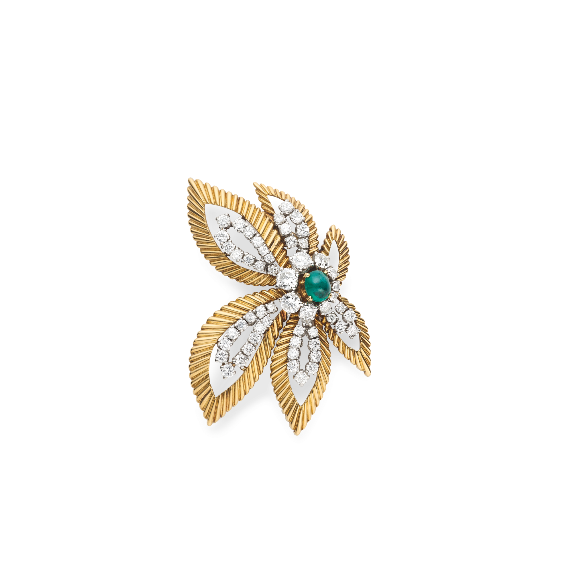 Clip Six feuilles. gold yellow, gold white, émeraude cabochon, diamonds (1954)
Collection Van Cleef & Arpels