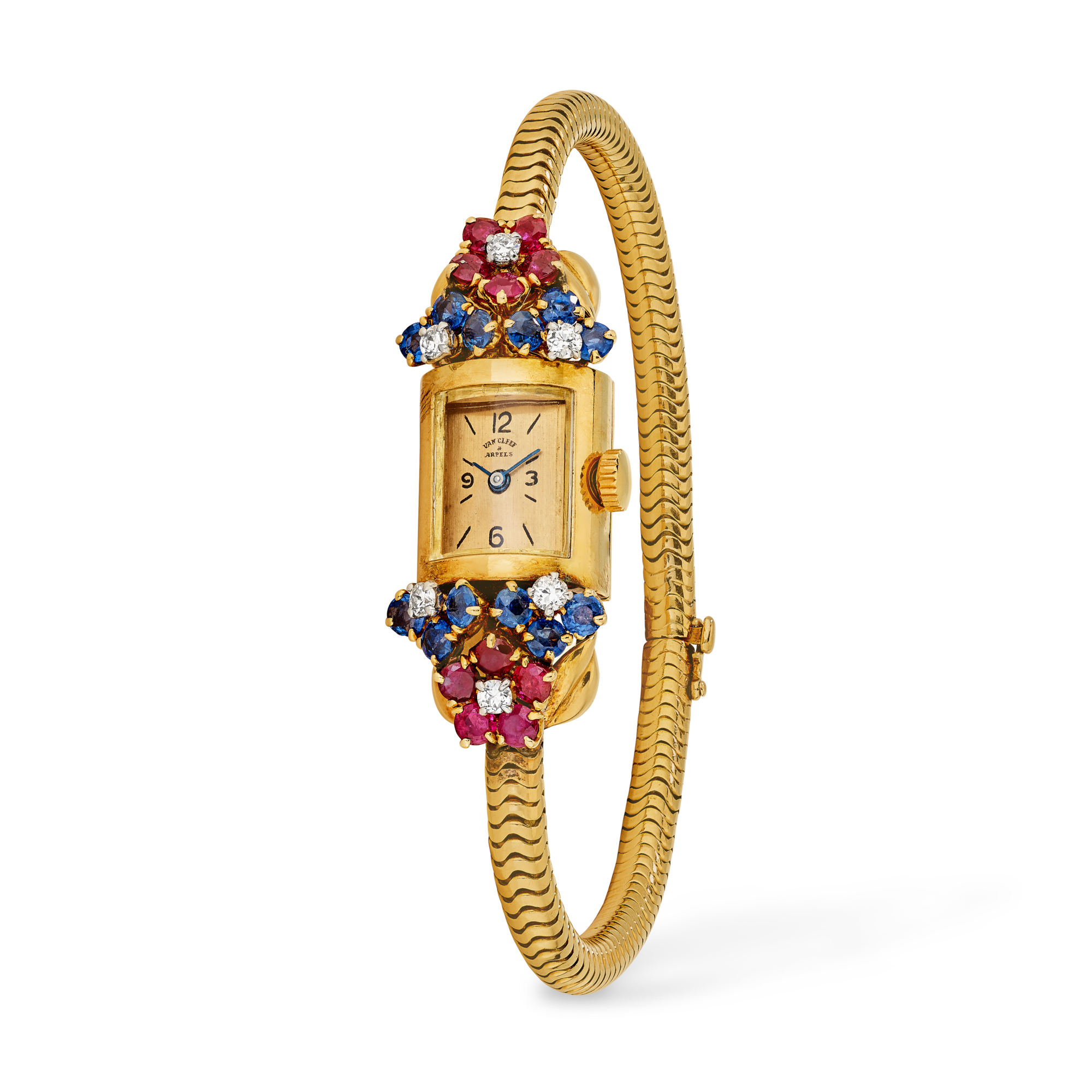 Hawaii wristwatch, 1950
Platinum, yellow gold, rubies, sapphires, and diamonds
Van Cleef & Arpels Collection