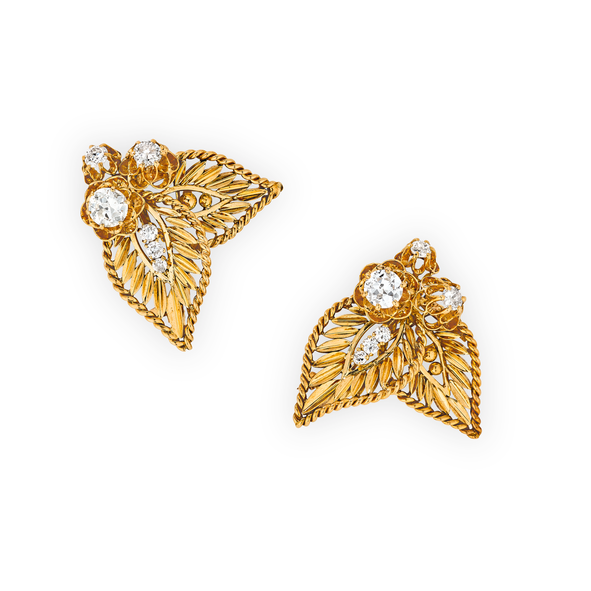 Double Chantilly Clips, 1952
Yellow gold, Pink gold, diamonds