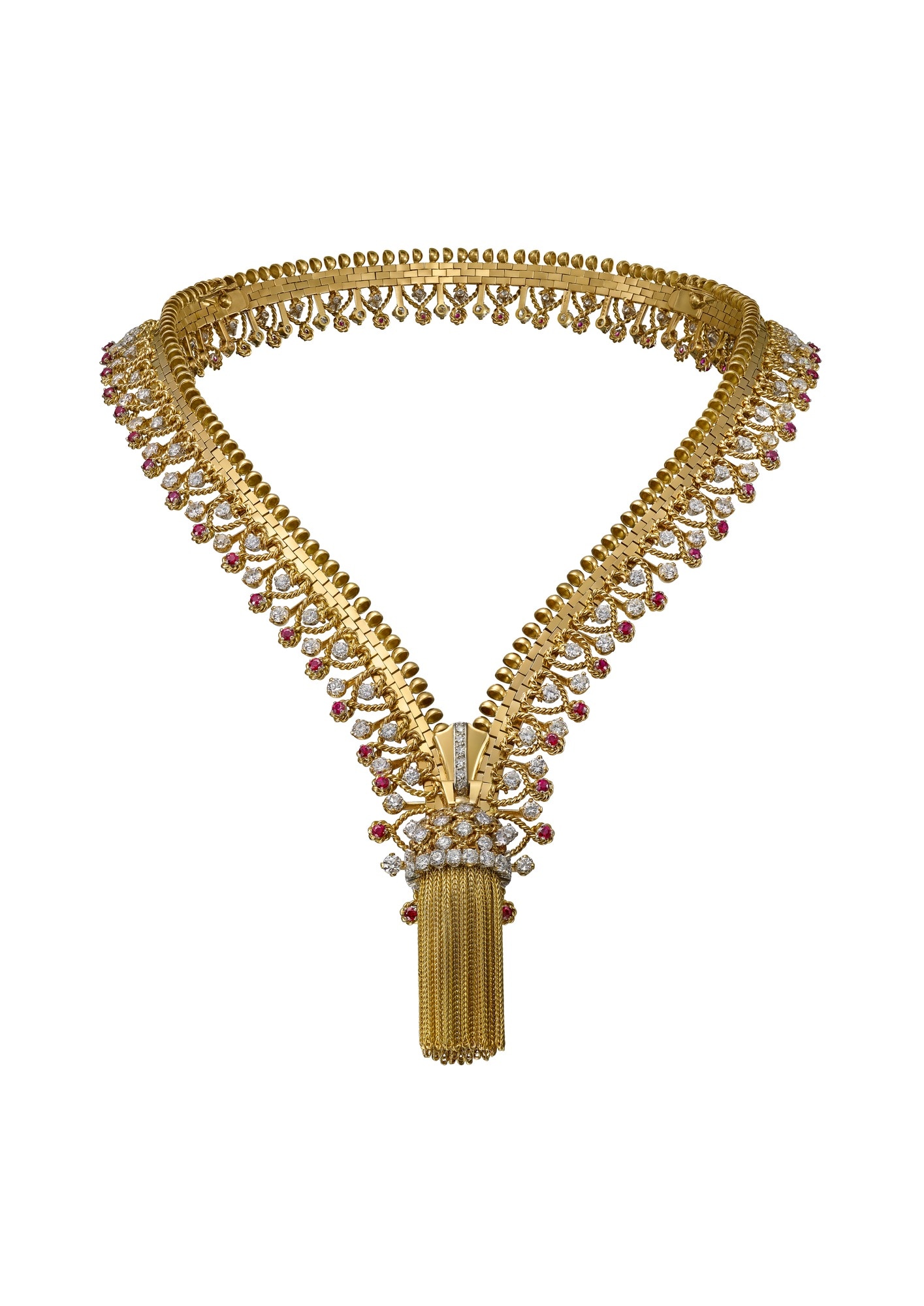 Necklace Zip. gold yellow, gold white, gold rose, diamonds rounds, rubis rounds (1951)
Collection Van Cleef & Arpels