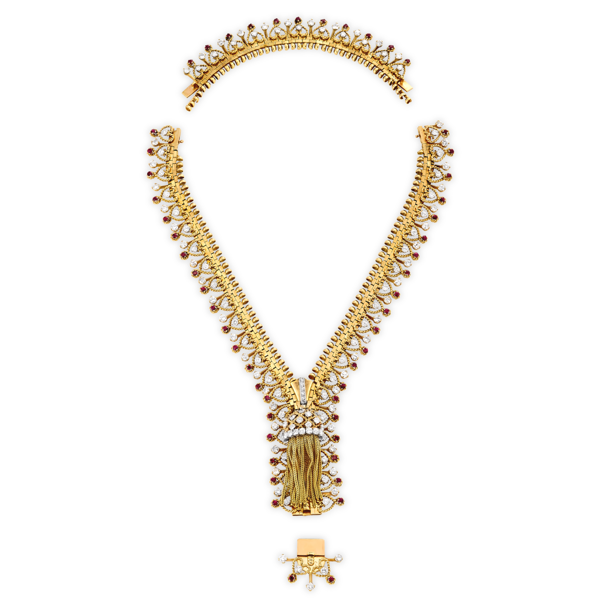 Necklace Zip. gold yellow, gold white, gold rose, diamonds rounds, rubis rounds (1951)
Collection Van Cleef & Arpels