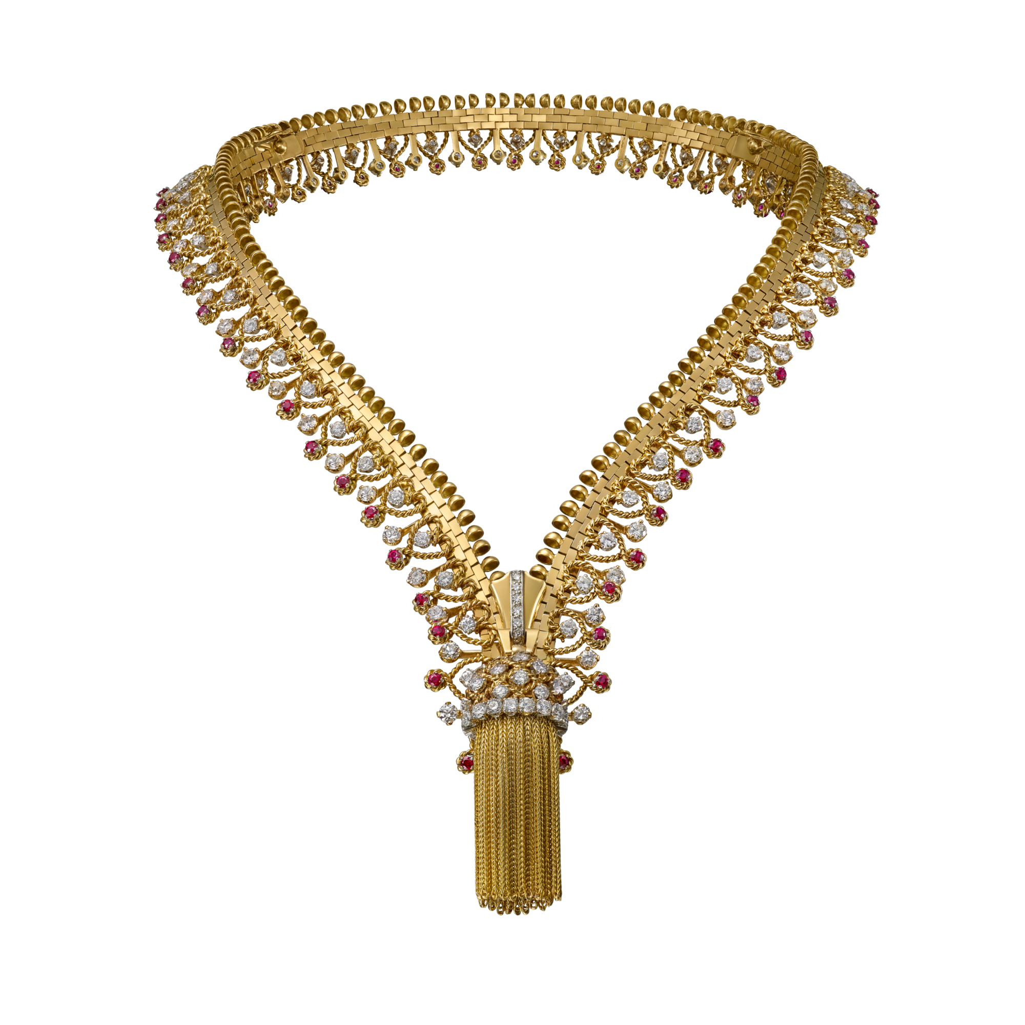 Necklace Zip. gold yellow, gold white, gold rose, diamonds rounds, rubis rounds (1951)
Collection Van Cleef & Arpels