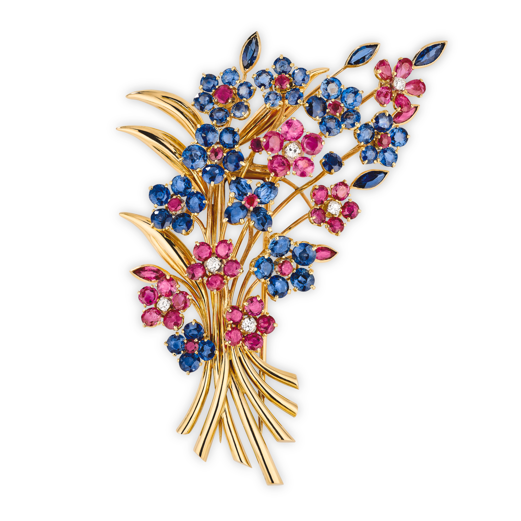 Hawaii Bouquet clip, 1938
Yellow gold, rose gold, rubies, sapphires, and diamonds
Van Cleef & Arpels Collection