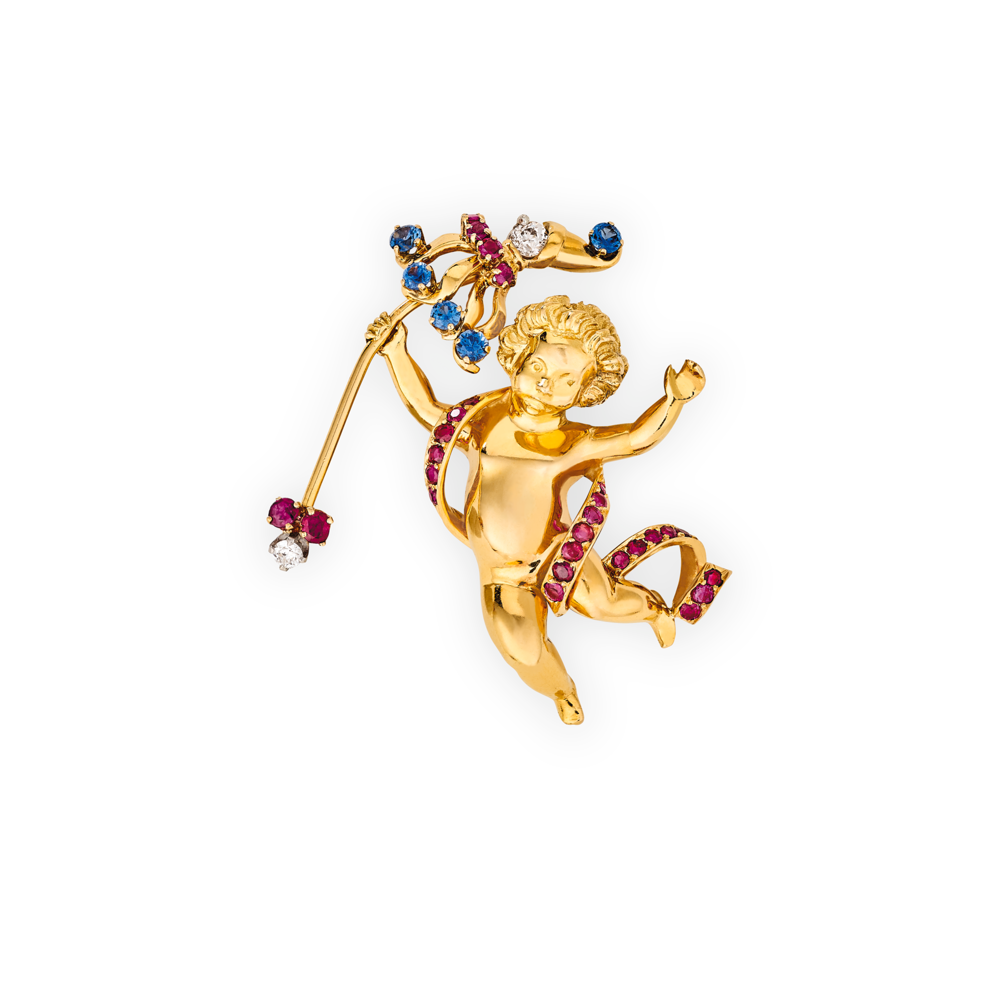 Love’s Folly clip, 1950
Platinum, yellow gold, rose gold, rubies, sapphires, and diamonds
Van Cleef & Arpels Collection