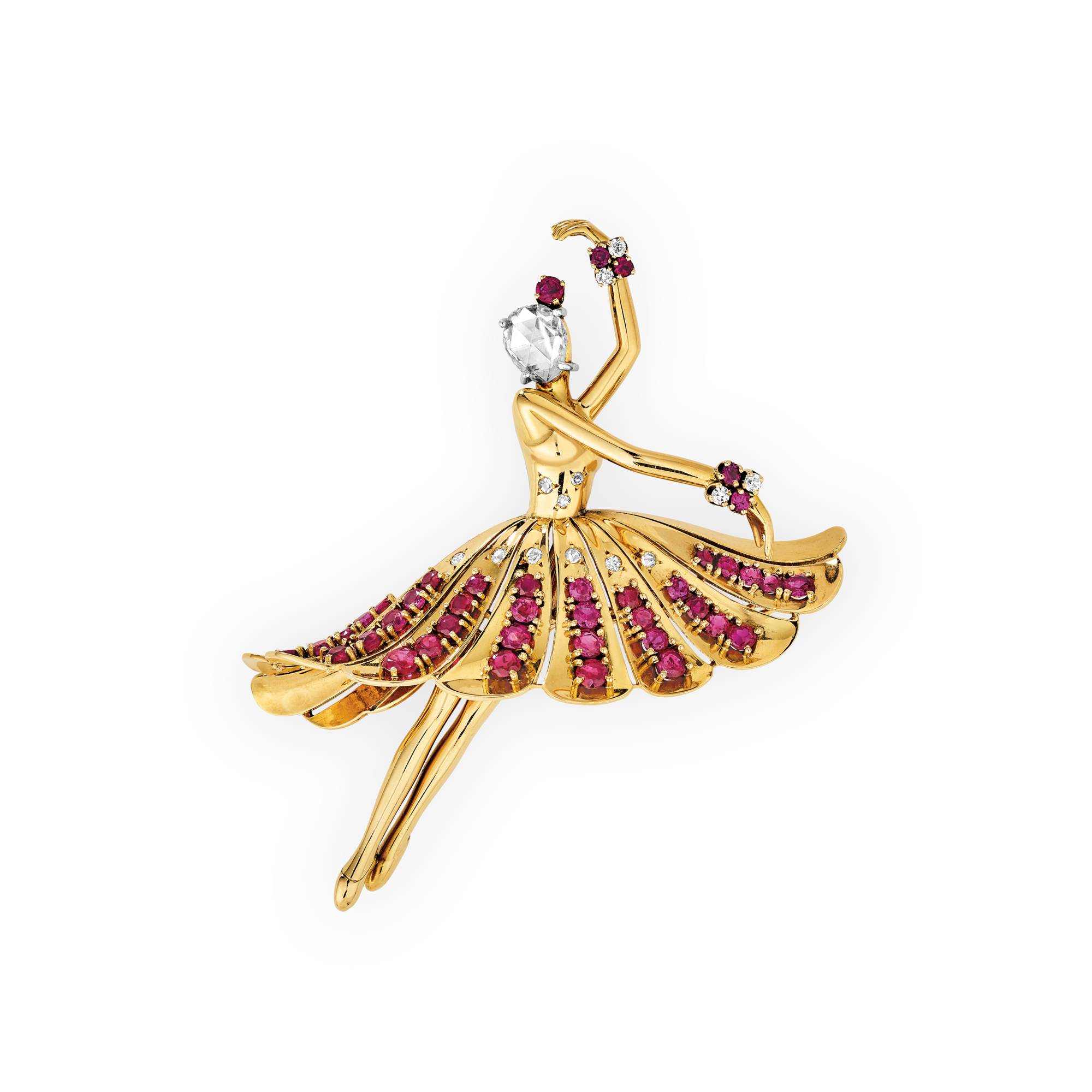 Dancer clip, 1942
Yellow gold, white gold, rubies, and diamonds
Van Cleef & Arpels Collection