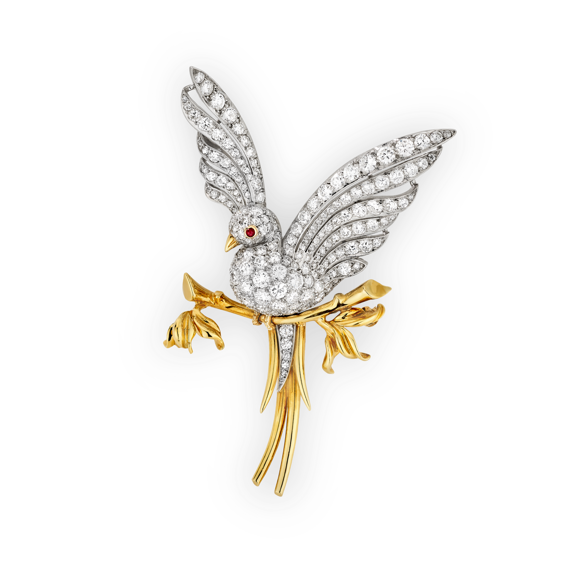 Bird clip, 1946
Platinum, yellow gold, white gold, rubies, and diamonds
Van Cleef & Arpels Collection