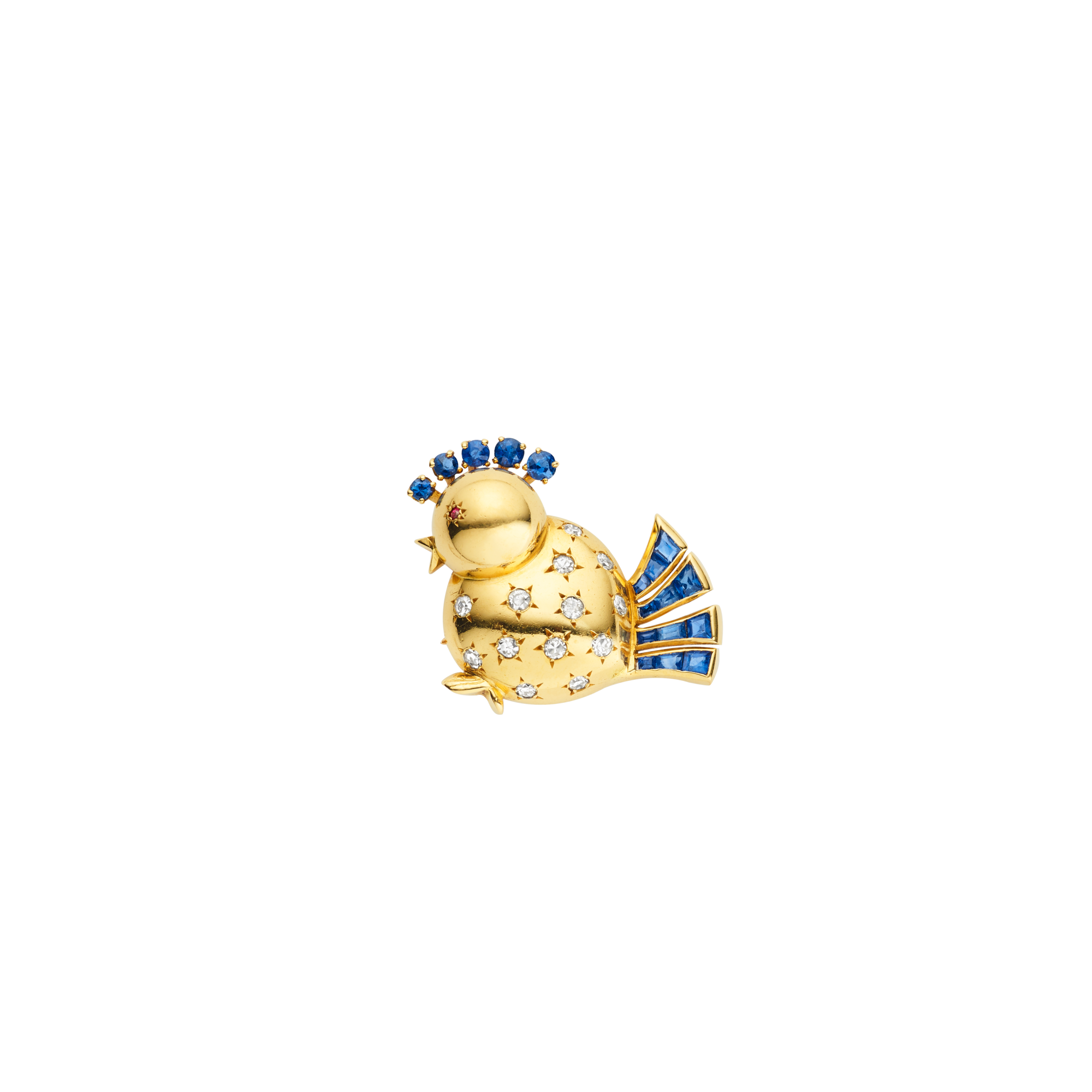 Chick clip, 1946
Yellow gold, rubies, sapphires, and diamonds
Van Cleef & Arpels Collection