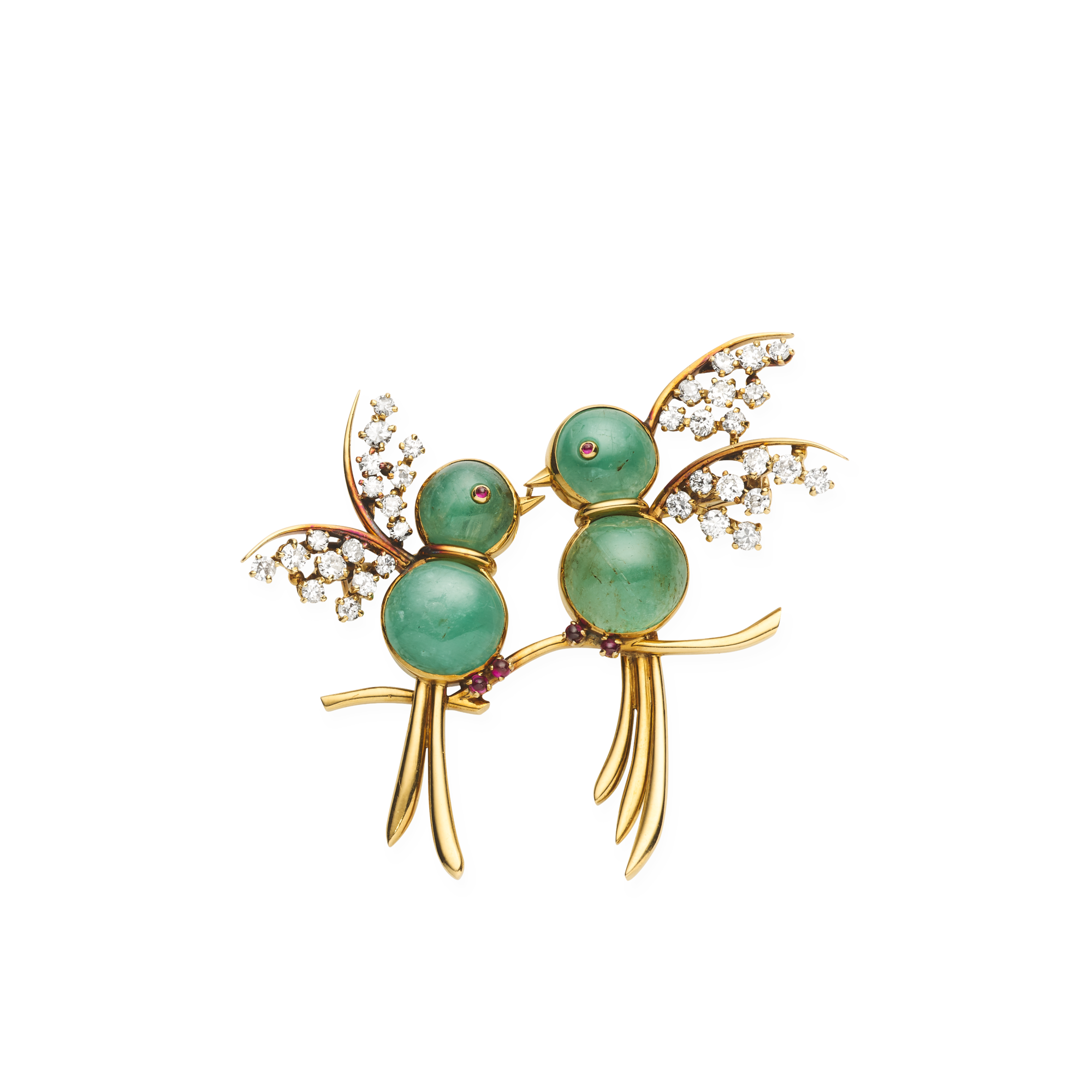 Two Woodpecker clip, 1949
Yellow gold, emeralds, rubies, and diamonds
Van Cleef & Arpels Collection