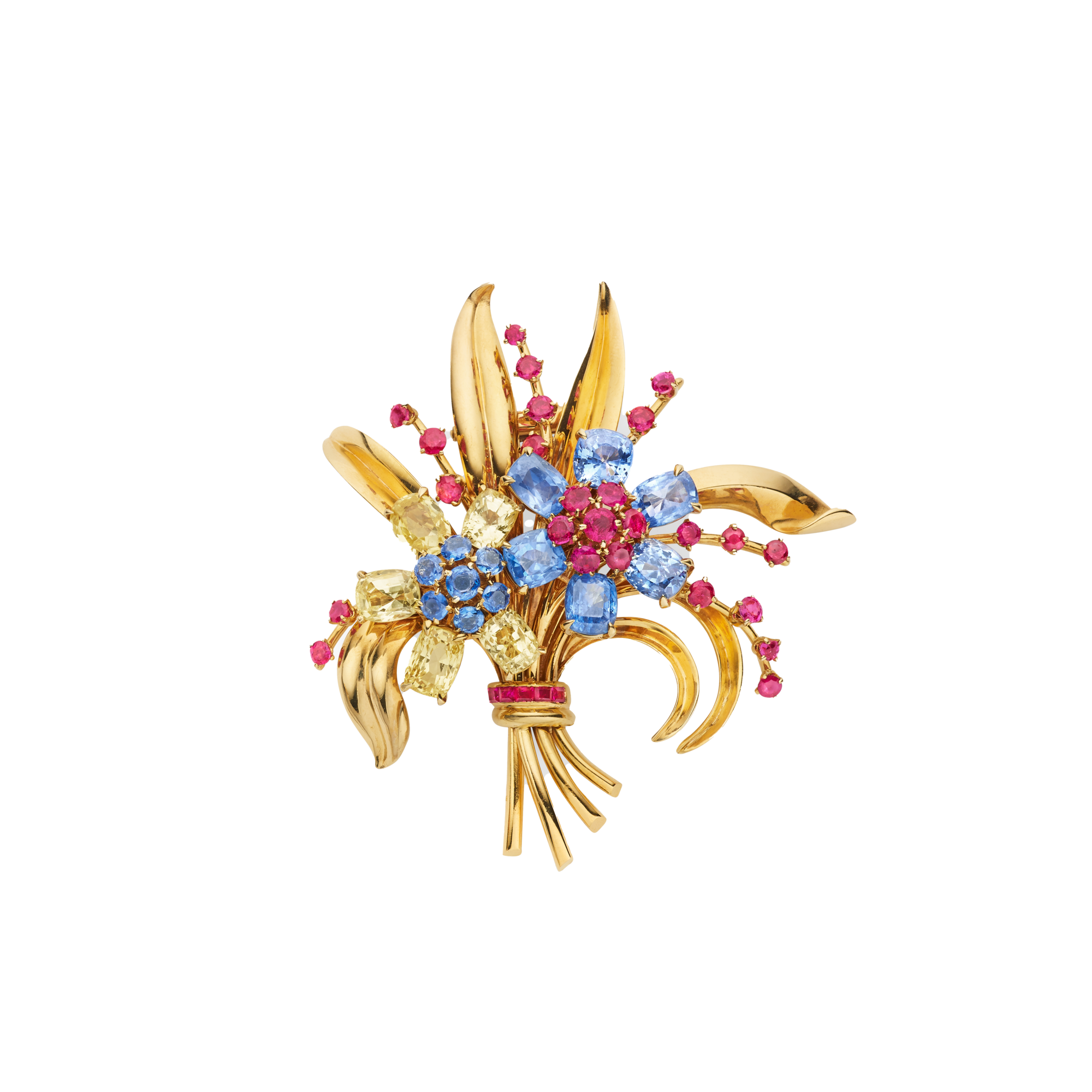 Spray clip, 1941
Yellow gold, rubies, and sapphires
Van Cleef & Arpels Collection