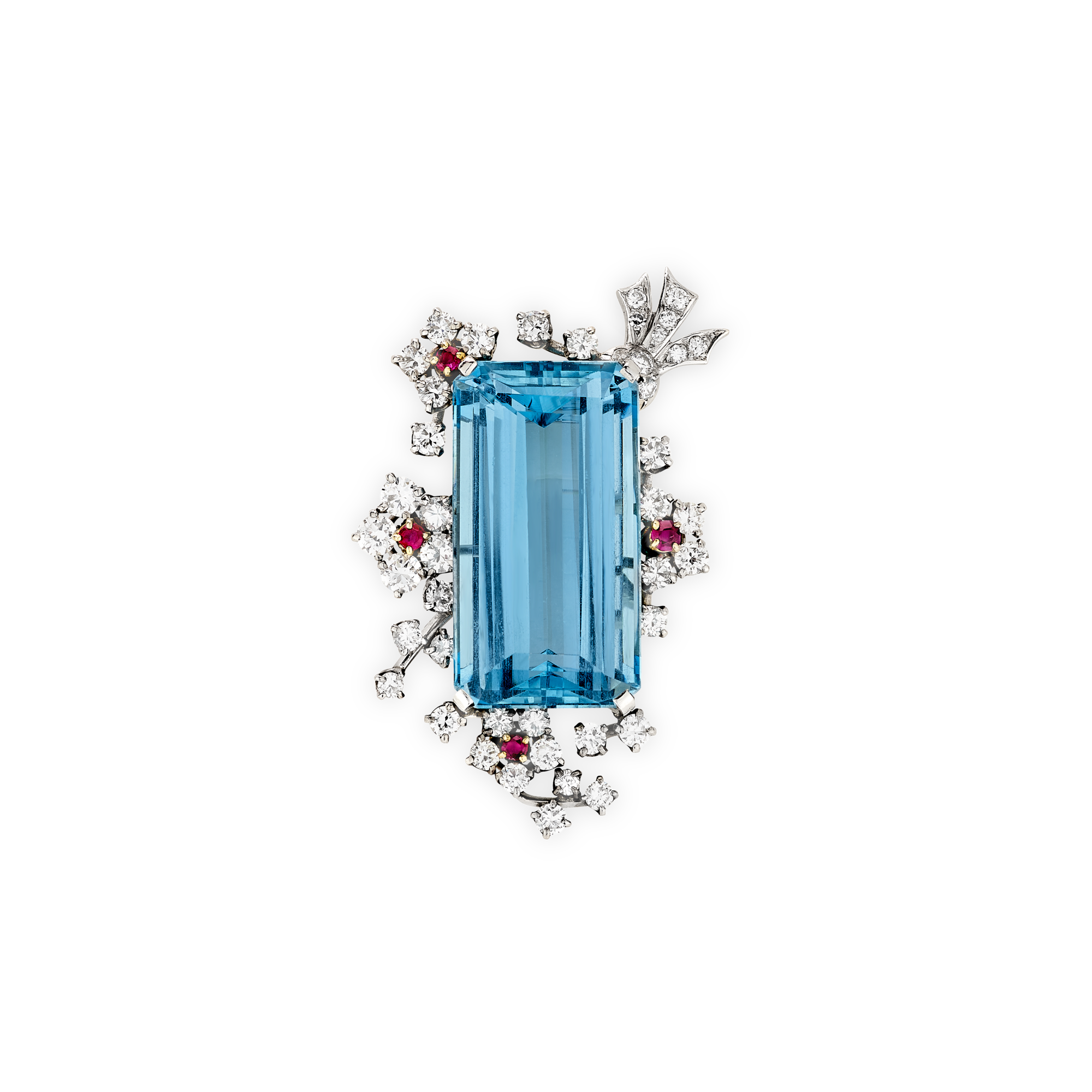 Clip, 1946
Platinum, yellow gold, rubies, aquamarine, and diamonds 
Van Cleef & Arpels Collection