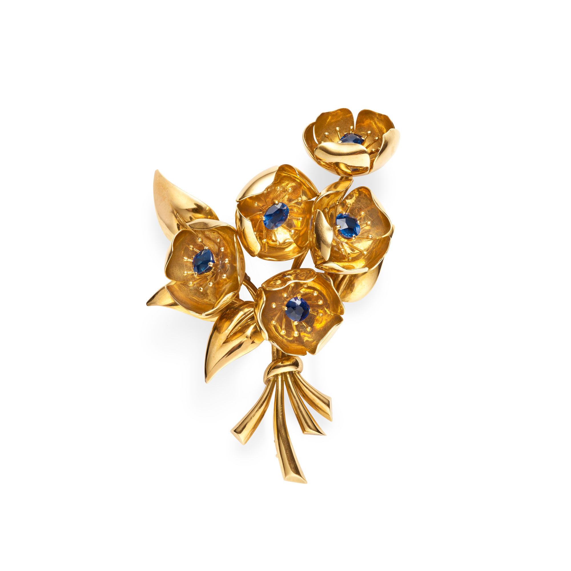 Buttercups clip, 1944
Yellow, white and rose gold, and sapphires 
Van Cleef & Arpels Collection