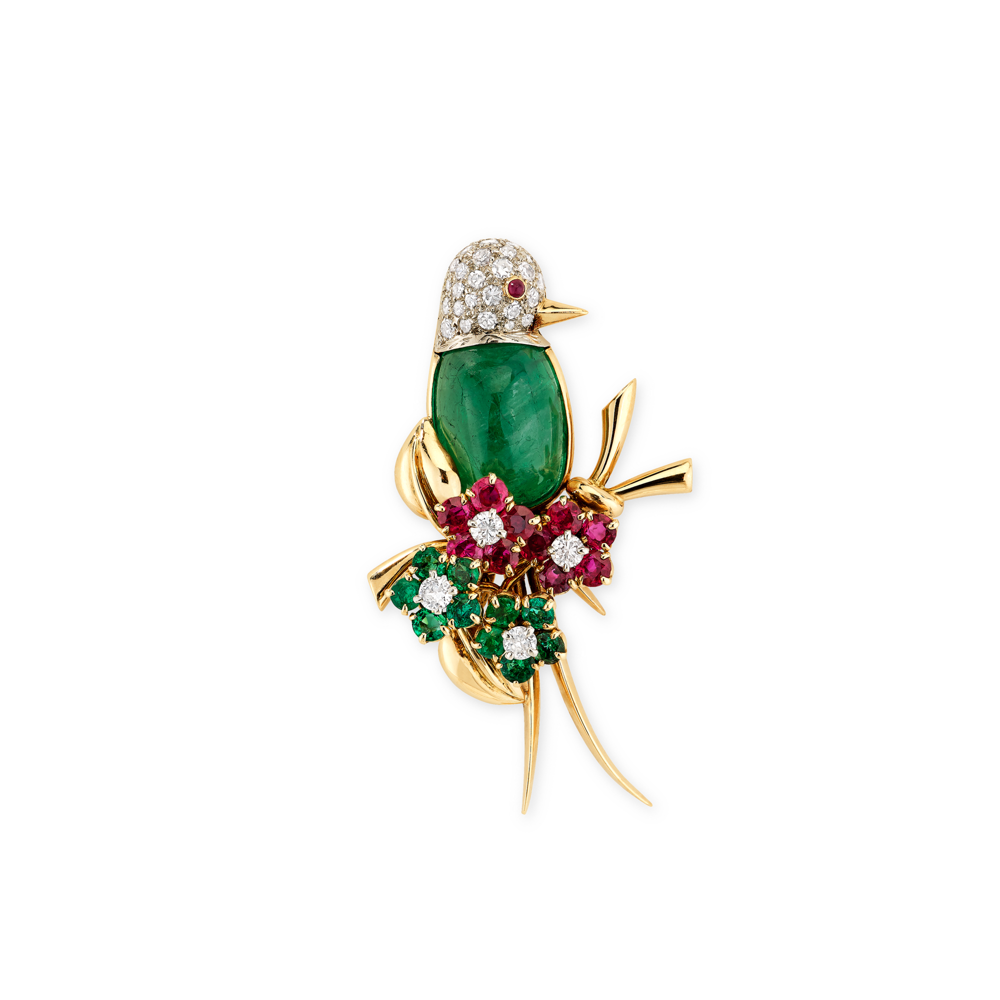 One Bird clip, 1950
Yellow gold, platinum, emeralds, rubies, diamonds
Van Cleef & Arpels Collection