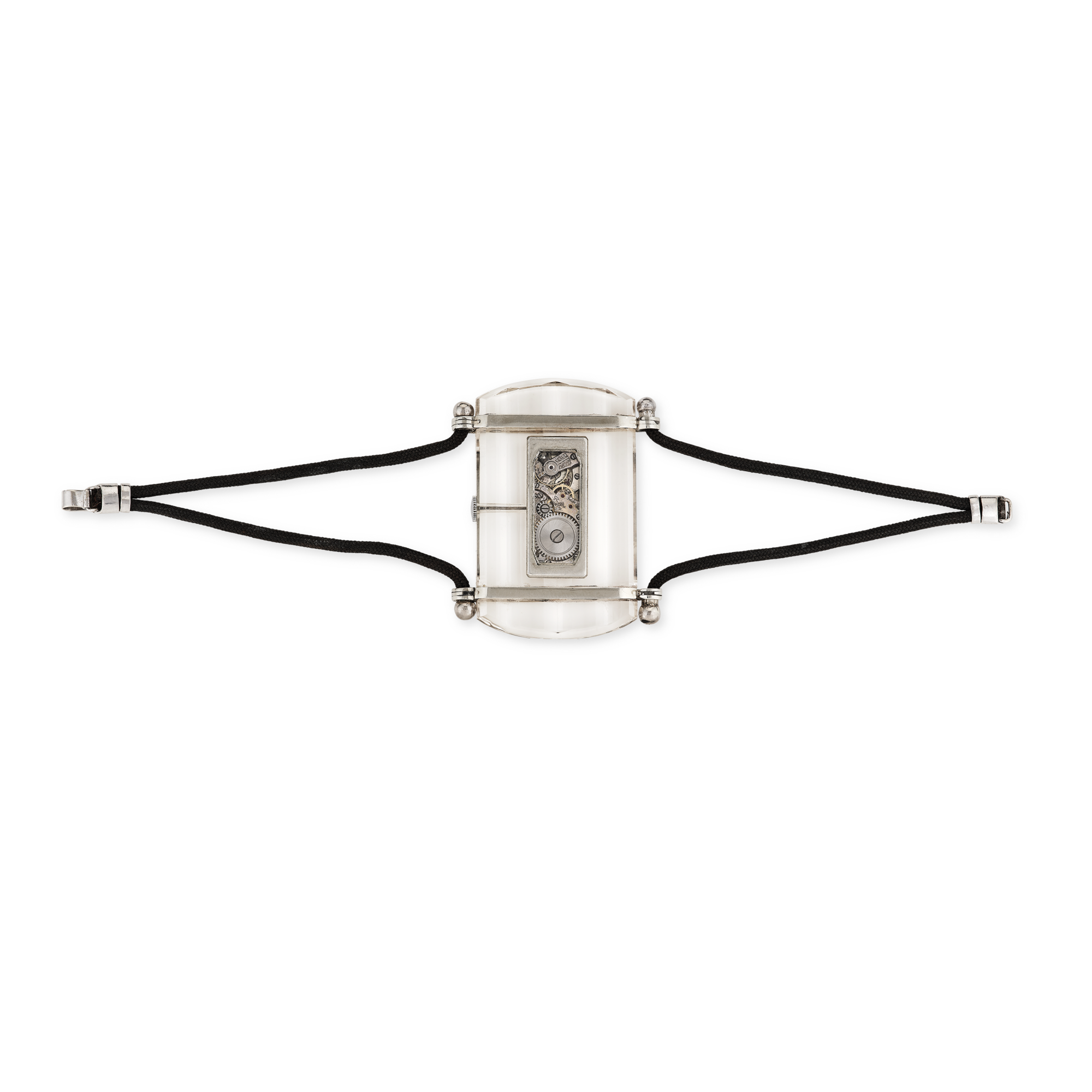 Wristwatch, circa 1930
Platinum, rock crystal, black cotton
Van Cleef & Arpels Collection